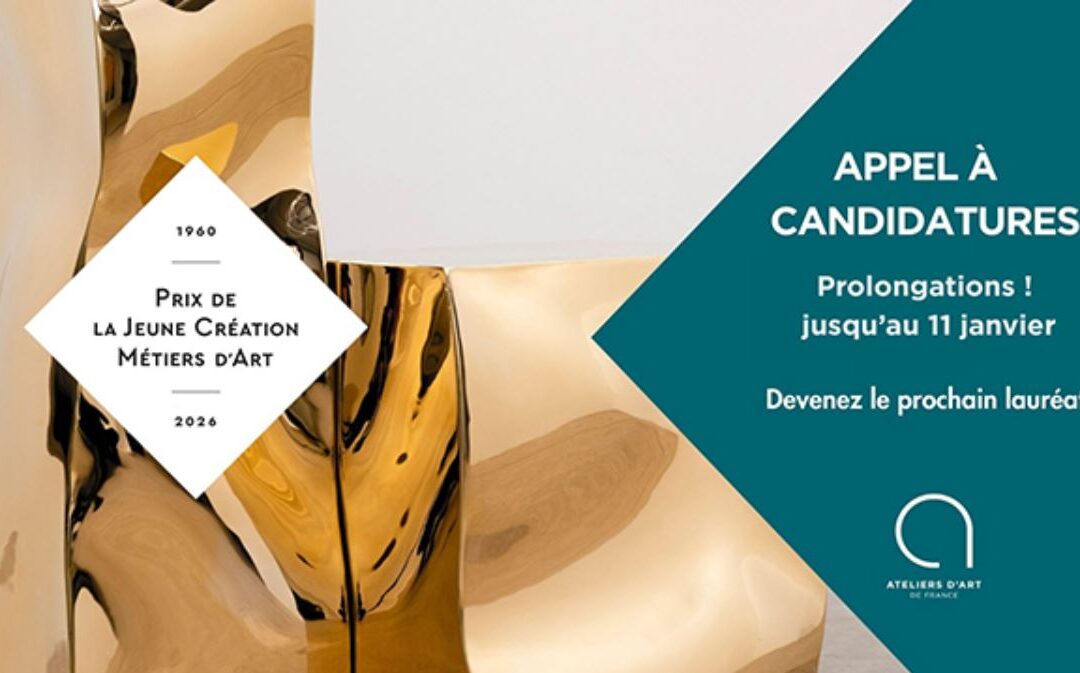 CANDIDATEZ AU PRIX DE LA JEUNE CRÉATION MÉTIERS D’ART ET EXPOSEZ VOS CRÉATIONS ! Jusqu’au 11 janvier 2026